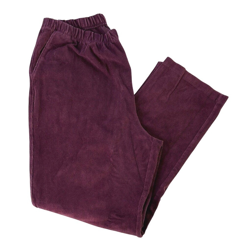 Lands End Pull-On Ribbed Pants Women's Size Large Burgundy Plum Elastic Waist